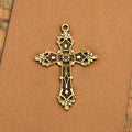 Pierced Floral Cross Metal Charm in 4 Decorative Finishes view 3