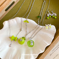 Green Apple Pendant Necklaces Bear Leaf Stud Earrings view 2