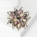 Radiating Crystal Flower Brooch With Pink Gray and Champagne Stones view 4