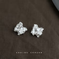 Silver Tone Irregular Sculpted Metal Stud Earrings With Folded Texture view 4