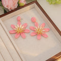 Nine Color Woven Large Flower Statement Dangle Earrings view 7