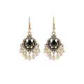 Black and Green Antique Silver Pearl Look Hook Earrings view 5