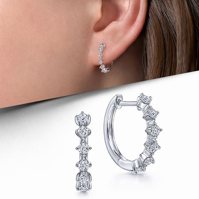 Silver-Tone Five-Stone Cubic Zirconia Huggie Hoops, 18 mm Pair