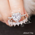 Silver Heart Halo Clear Stone Dual Ring Set Sizes 5-12 view 4