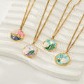 Gold Stainless Enamel Rose Round Pendant Necklaces Four Models view 2