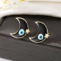 Gold Tone Enamel Crescent Moon Evil Eye Stud Earrings in Five Colors view 4