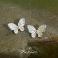 Silver Cream Enamel Butterfly Crystal Edge Stud Earrings view 1