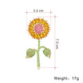 Green Gold Tone Sunflower Crystal Metal Brooch Pin view 2