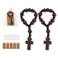 Dark Wood Bead Decade Rosary Cross Black Cord Prayer Loop view 1