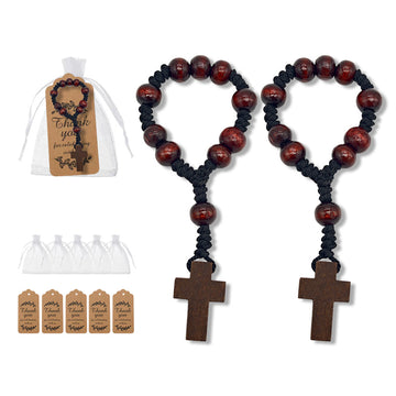 Dark Wood Bead Decade Rosary Cross Black Cord Prayer Loop