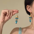 Blue Crystal Bell Tassel Hook Earrings with Reflective Details view 3