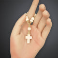 Natural Wood Bead Decade Rosary Cross Finger Prayer Loop view 4