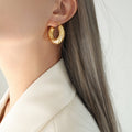 Gold Twisted Ribbed U Shape Chunky Hoop Earrings Pair view 6