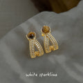 Gold Tiger Eye Crossed Rope Half Hoop Stud Earrings Pair view 4
