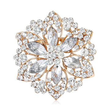 Large Crystal Flower Brooch in Gold or Silver Tone