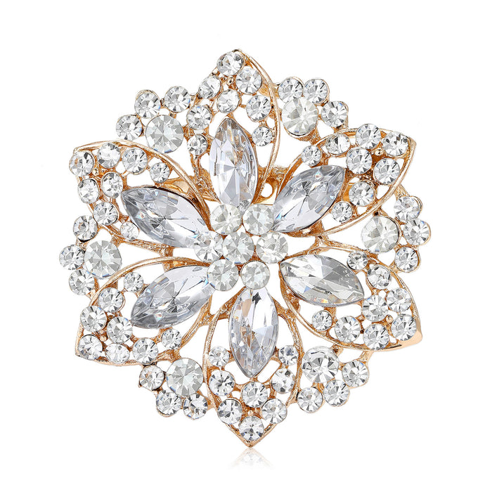 Large Crystal Flower Brooch in Gold or Silver Tone