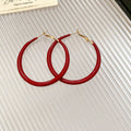 Red Coated Slim Round Hoop Earrings in Bright and Dark Shades view 6