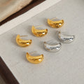 Crescent Moon Thick Stud Earrings Gold Steel Polished Pair view 3