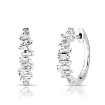 Graduated Clear Crystal Silver Tone Huggie Earrings