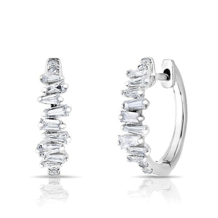 Graduated Clear Crystal Silver Tone Huggie Earrings
