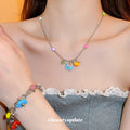 Colorful Elephant Pumpkin Charm Necklace Mismatch Hoops view 2