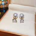 Pearl and Clear Crystal Drop Stud Earrings in Two Tones view 6