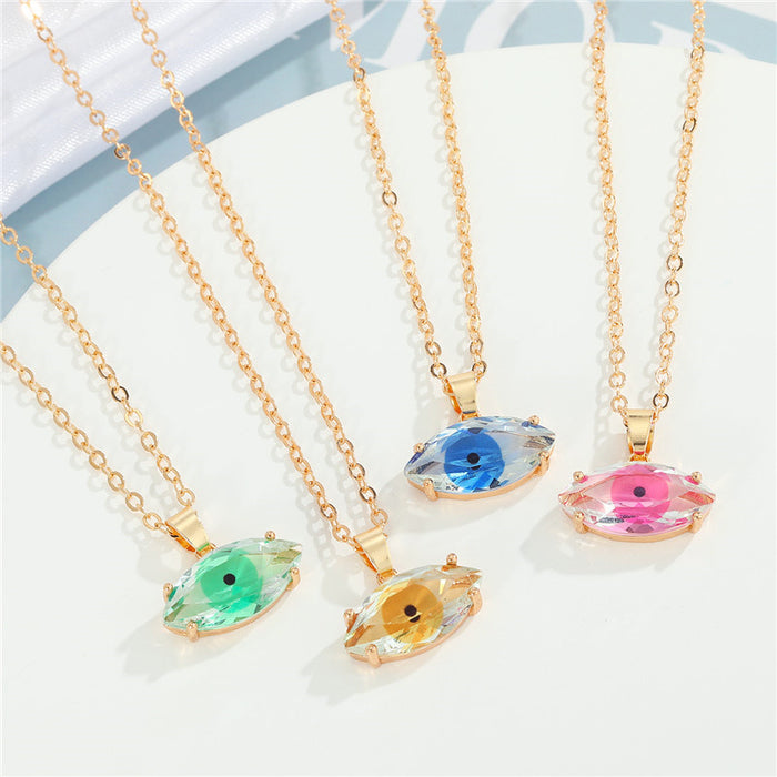 Gold Tone Faceted Crystal Evil Eye Pendant Necklaces in Four Colors