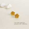 Gold Textured Rose Flower Stud Earrings Petite Bloom view 1