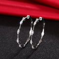 White Gold Tone Marquise Crystal Oval Geometric Hoop Earrings view 3