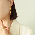 Gold And Steel Geometric Chain Pearl Drop Earrings view 7