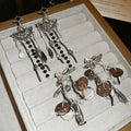Black Crystal Fan And Chain Tassel Statement Earrings view 4