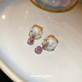 Iridescent Geometric Crystal Drop Earrings in Pink view 3
