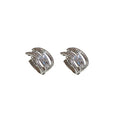 Silver Tone Layered Crystal Huggie Earrings for Women view 5