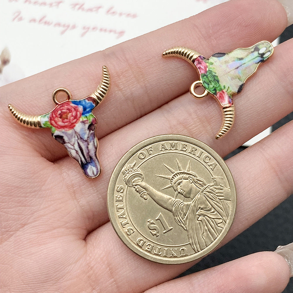 Zinc Alloy Printed Halloween Bull Head Charm Pendant for DIY Earrings Necklace Keychain