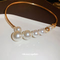 Gold Geometric Pearl Torque Necklace Wave Choker Pair view 2
