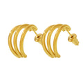 Gold Triple C-Shape Stud Earrings Layered Arc Hoop Style view 5