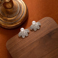 Gray Translucent Petal Fan Pearl Look Stud Earrings view 6