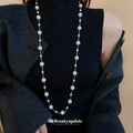 White Multi Size Pearl Bar Link Long Layer Necklace view 1