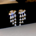 Crystal Fan Tassel Clip-On Earrings in Silver and Gold view 7