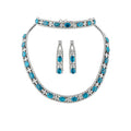 Silver Oval Rhinestone Necklace Choker Earring Four-Piece Sets view 5