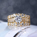 Round Clear Solitaire Baguette Multi-Row Wide Ring Gold Tone view 3