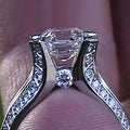 Silver Tone Princess Cut Halo Ring With Split Band view 3