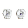 Matte Silver Flower Stud Earrings Purple Teardrop Stone view 5