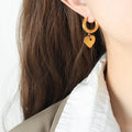 Heart Charm Huggie Hoop Earrings Gold Or Steel Finish view 1