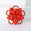Layered Petal Flower Brooch in Turquoise or Red with Crystal Trim view 7
