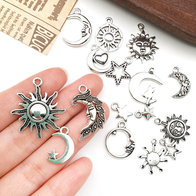 Antique Silver Zinc Alloy Sun Moon Star Charm Pendant for DIY Necklace Bracelet