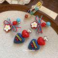 Red Blue Flower Leather Bow Bead Duckbill Hair Clip view 4