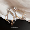 Abstract Gold Tone Wire Triangle and Disc Drop Earrings view 4