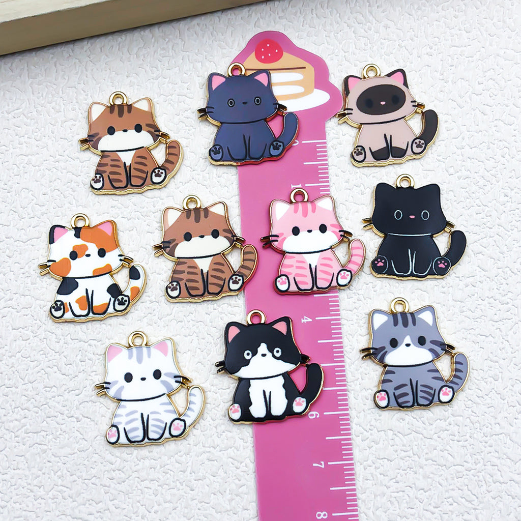 Printed Enamel Zinc Alloy Cat Charm Pendant for DIY Bracelet Necklace Jewelry Making
