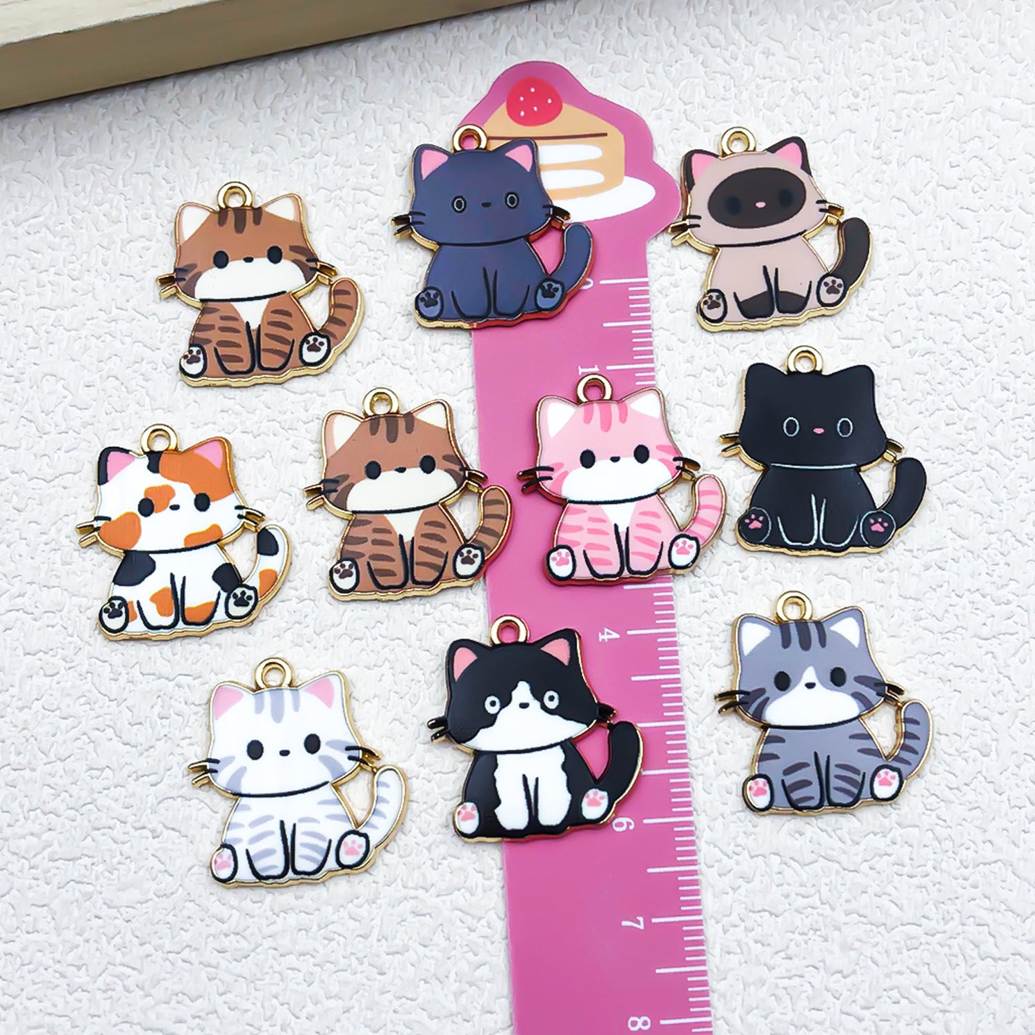 Printed Enamel Zinc Alloy Cat Charm Pendant for DIY Bracelet Necklace Jewelry Making